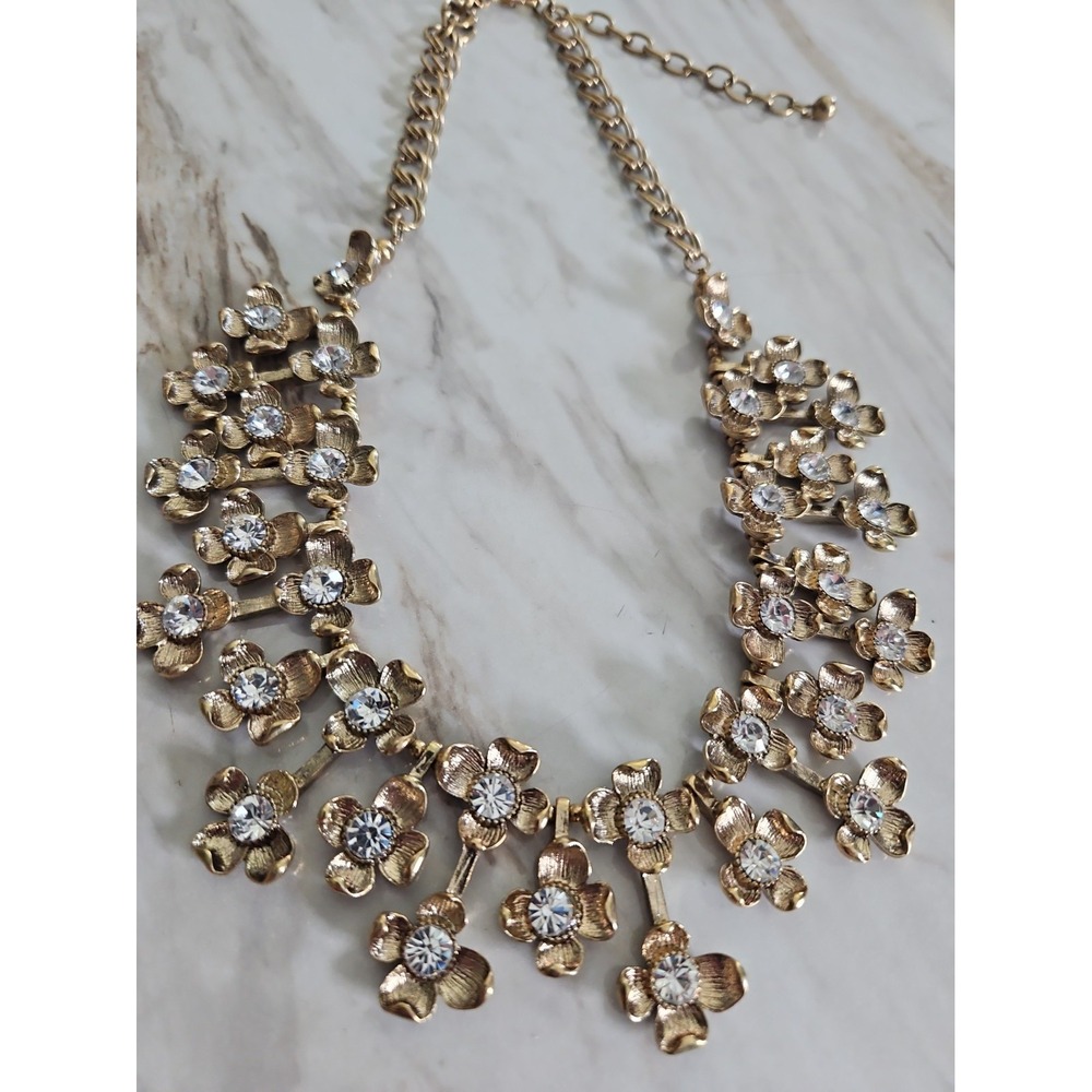 Joan Rivers Glamorous Gold Tone Flower Crystal Dangle Bib Statement Necklace